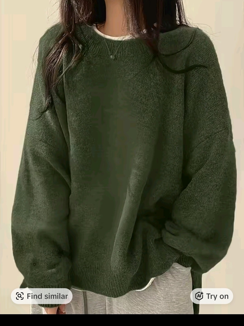 Relaxed Olive Crewneck Sweater for Women